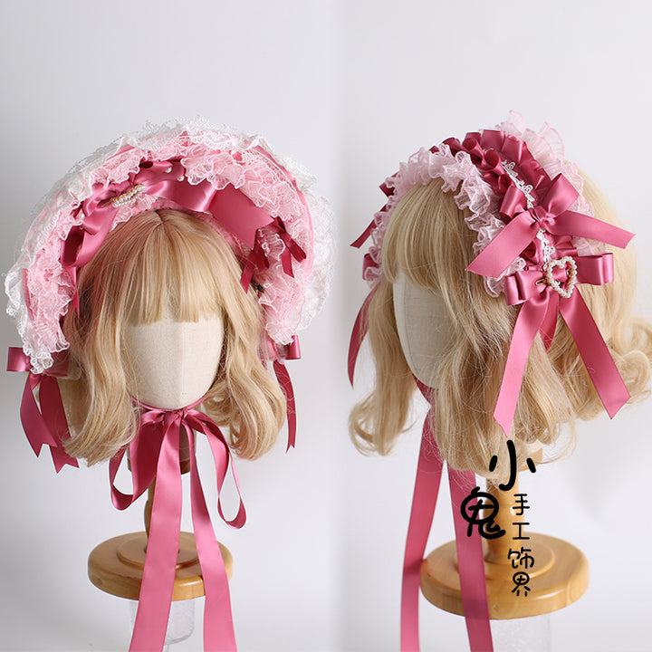 Xiaogui~Velvet Cake~Sweet Lolita Head Accessory Set with Ribbon Bow Details