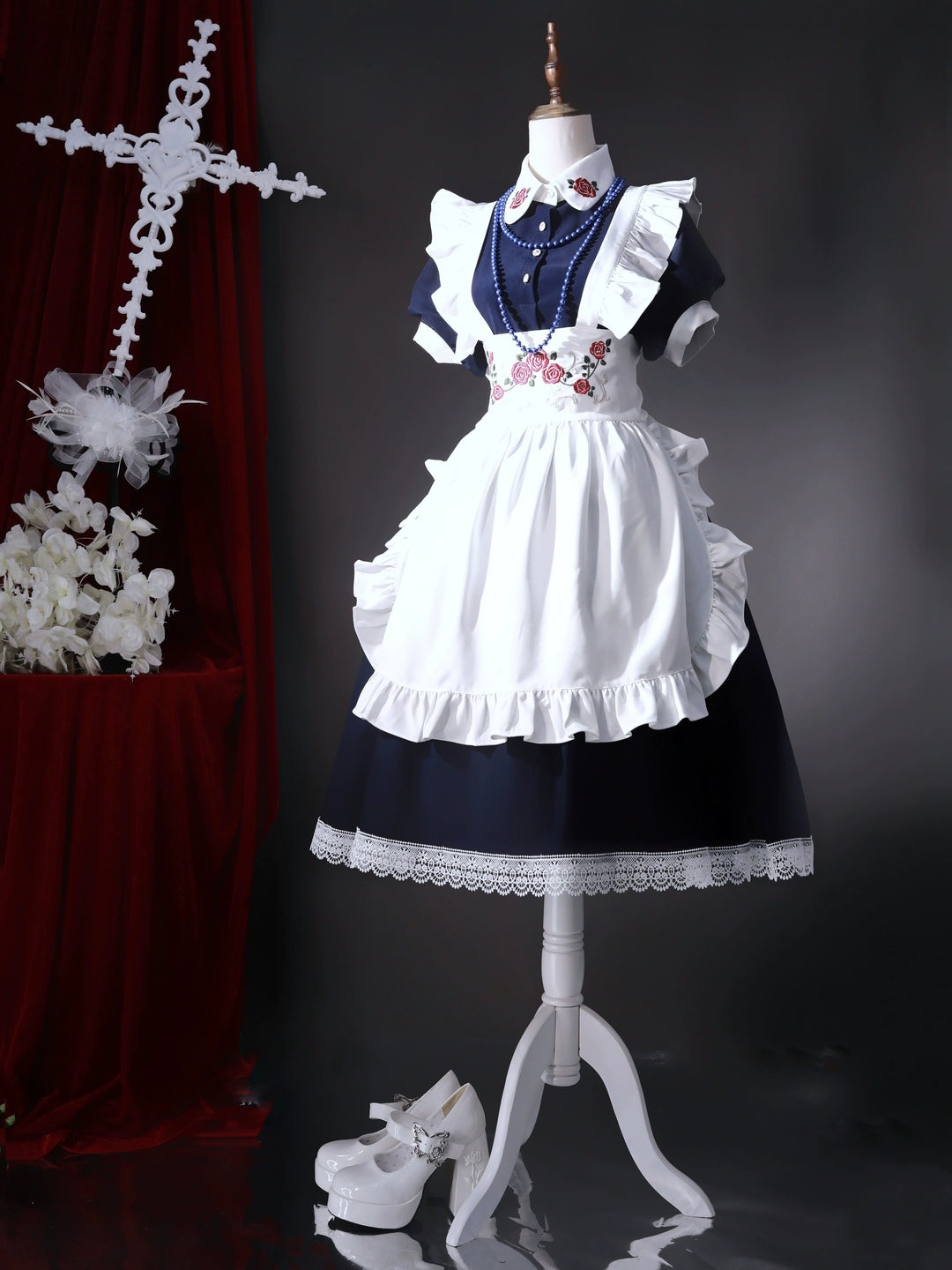 Witch Craft~Posey Nina~Maid Lolita OP Dress Elegant Embroidered Apron Lolita Outfit   