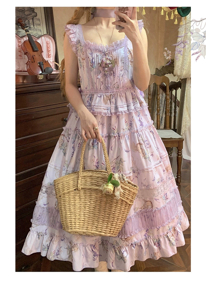 Urtto~Pea Squirrel~Country Lolita Purple JSK Dress with Tulle Cardigan