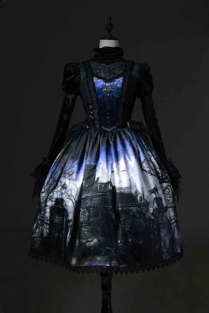 LilithHouse~Horror House~Gothic Lolita JSK with Spooky Castle Print 42154:728961