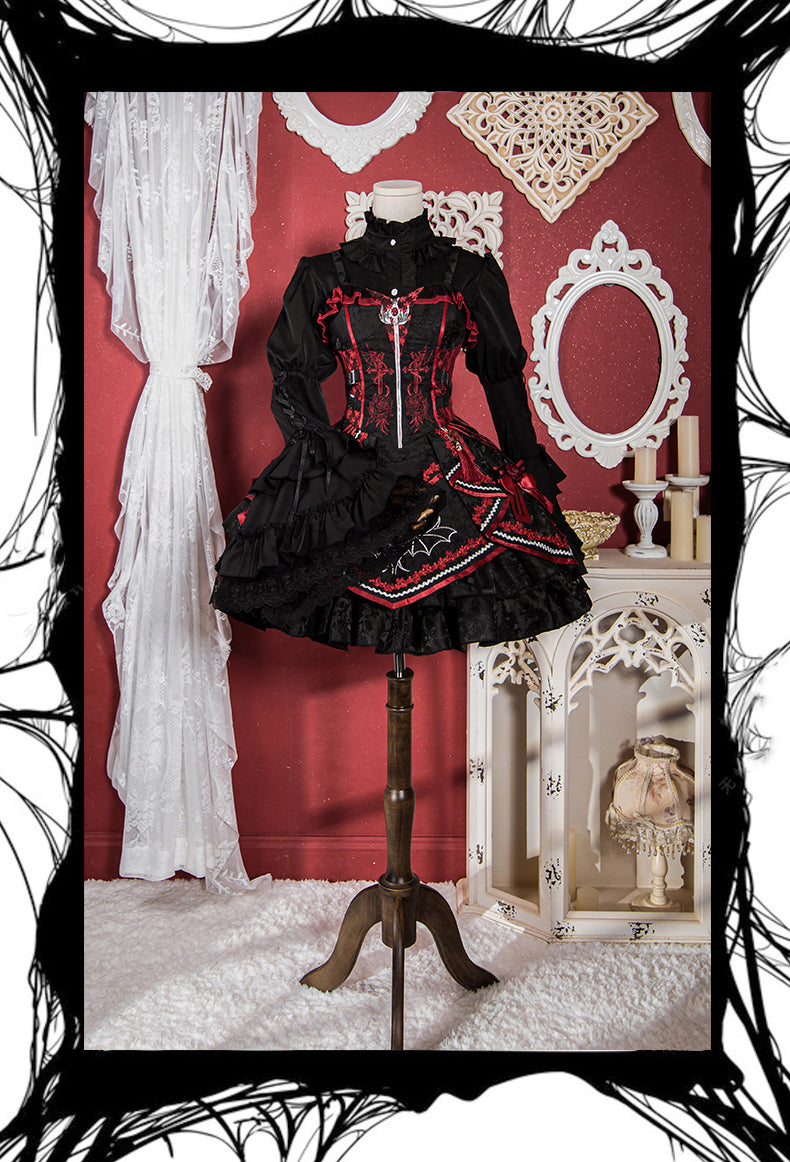 (Buyforme)Ocelot~Gothic Lolita Halloween Bat Black and White Blouse