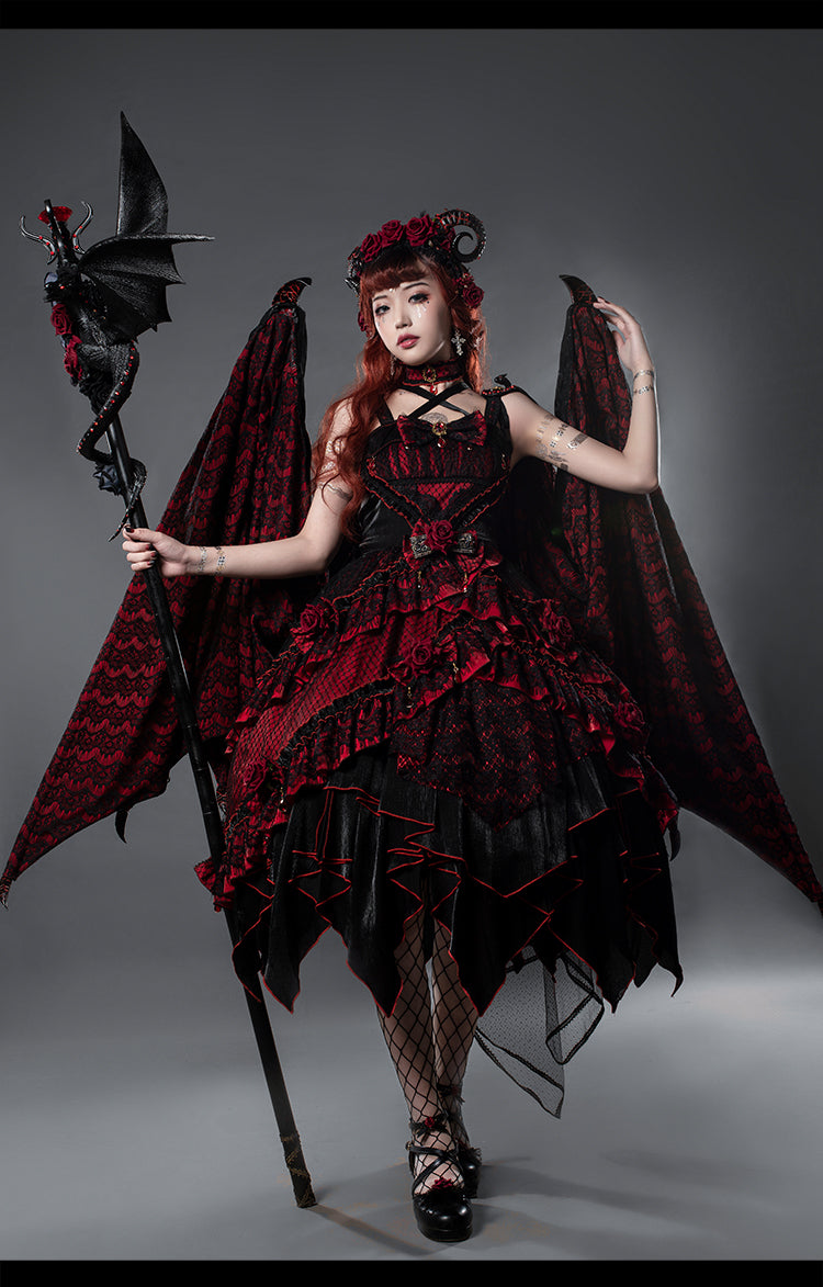 Yupbro~Astoria~Black Red Gothic Lolita JSK Outfit in Dragon Design