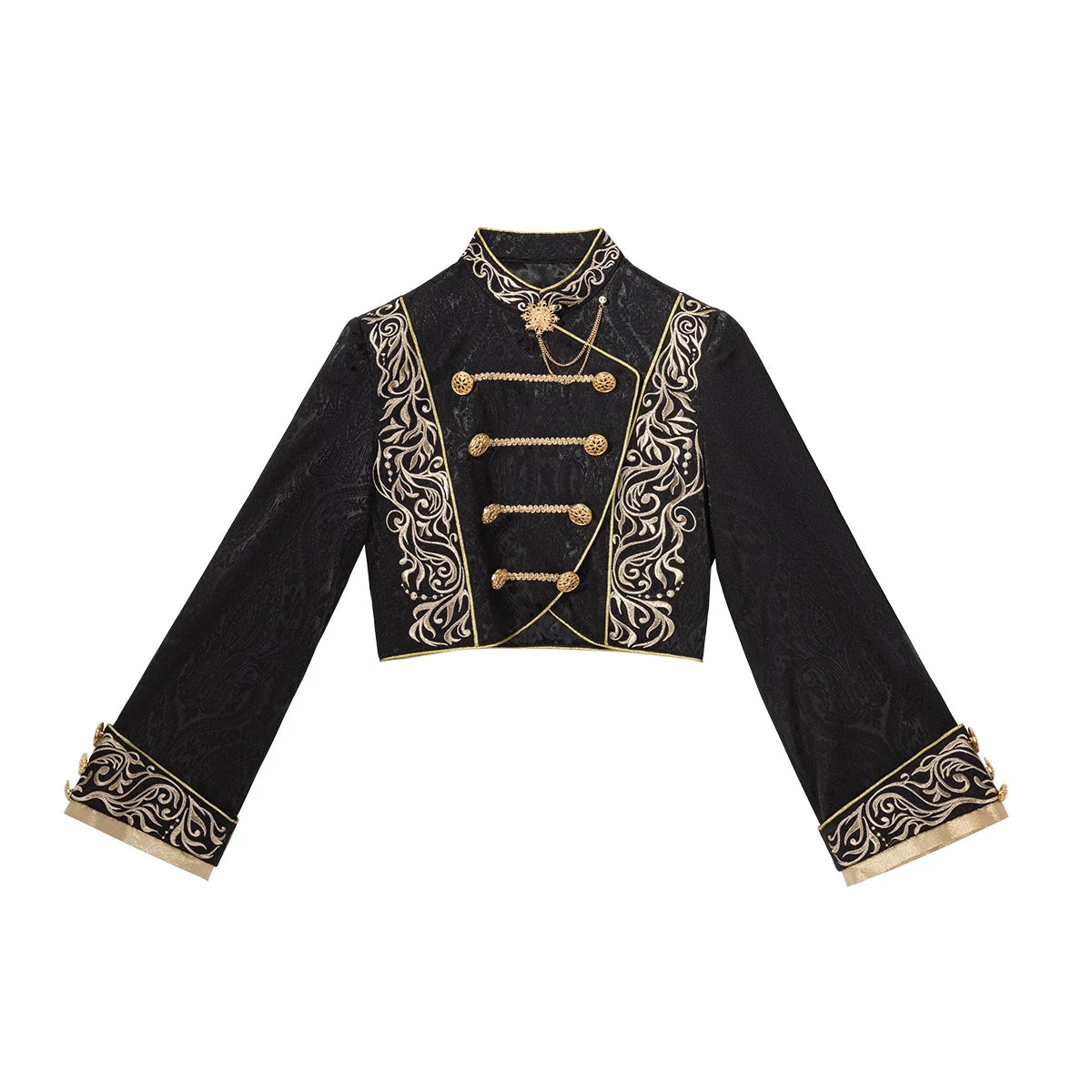 Lucifer's Glory - Military Ouji Lolita Jacket & Pants Suit, Black-Gold Embroidery (L M S XL) 46042:873202