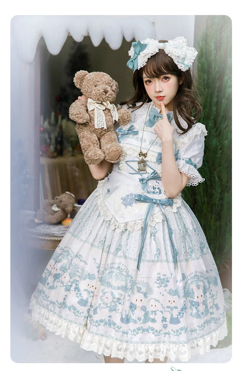 Showa Doll Garden - Elegant Plus size Lolita Dress, Bunny & Lamb Print 44534:812088