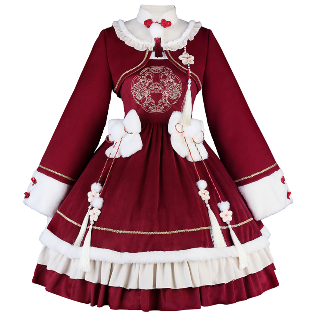 Your Princess~Qi Lolita JSK Suit New Year Lolita Bolero and Dress Bolero + JSK (with tassel) S 