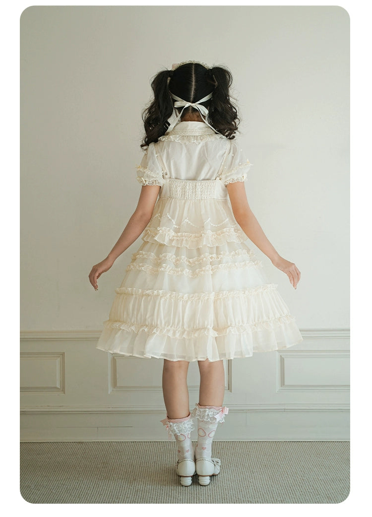 Summer Fairy~Strawberry Angel~Sweet Lolita JSK Suit Tiered Ruffle Dress Set