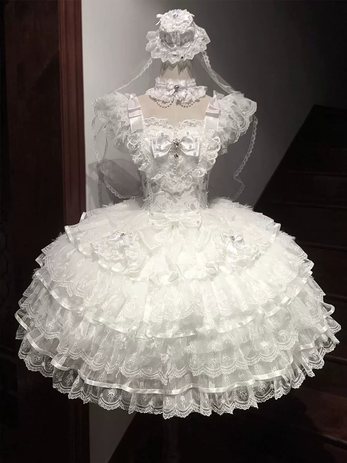 Hanguliang - Feather's Ballad - Wedding Lolita JSK Dress, Tiered Ruffles (L M S) 43707:784262