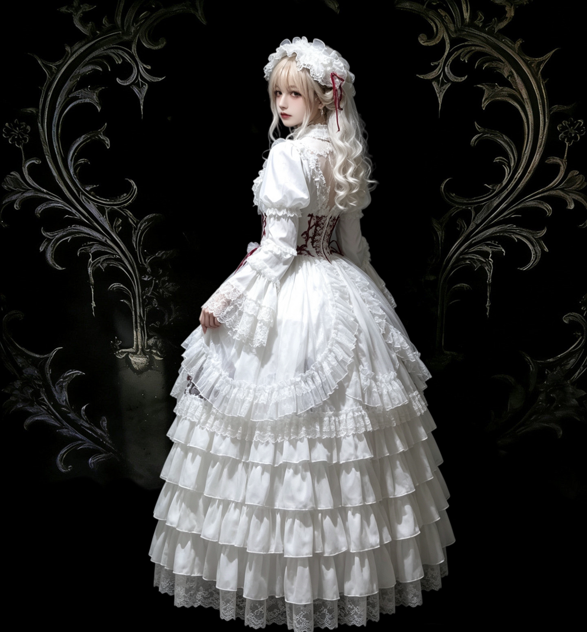 Wedding Lolita Long Volume Underskirt, Layered Ruffles (L-XL S-M XXL) 46117:875453