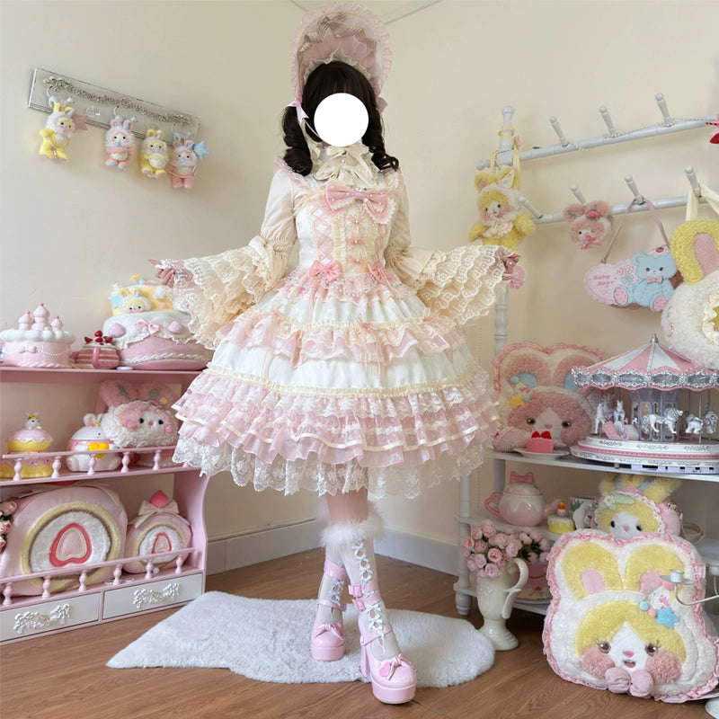 Hanguliang~Star Love Song~Wedding Sweet Lolita JSK Suit Doll-like Dress Apricot JSK only S