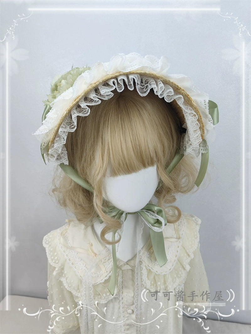 Cocoa Jam~Country Lolita Bonnet Lace Flower Flat Cap Multicolors Customized 36112:524696