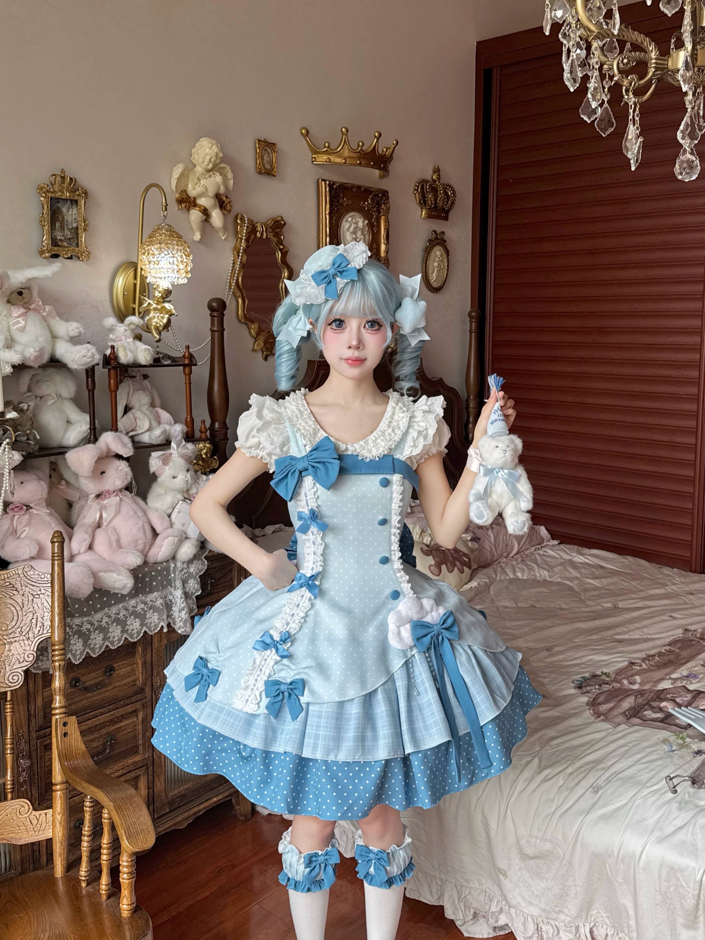 Glass Bottle - Sweet Lolita JSK Dress Set, Polka Dot & Bow Details 45792:862876
