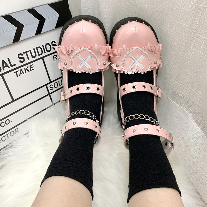 Beauty Bunny~Sweet Academy~Gothic Lolita Shoes Thick Sole Y2K Lolita Shoes 34 Patent leather pink 