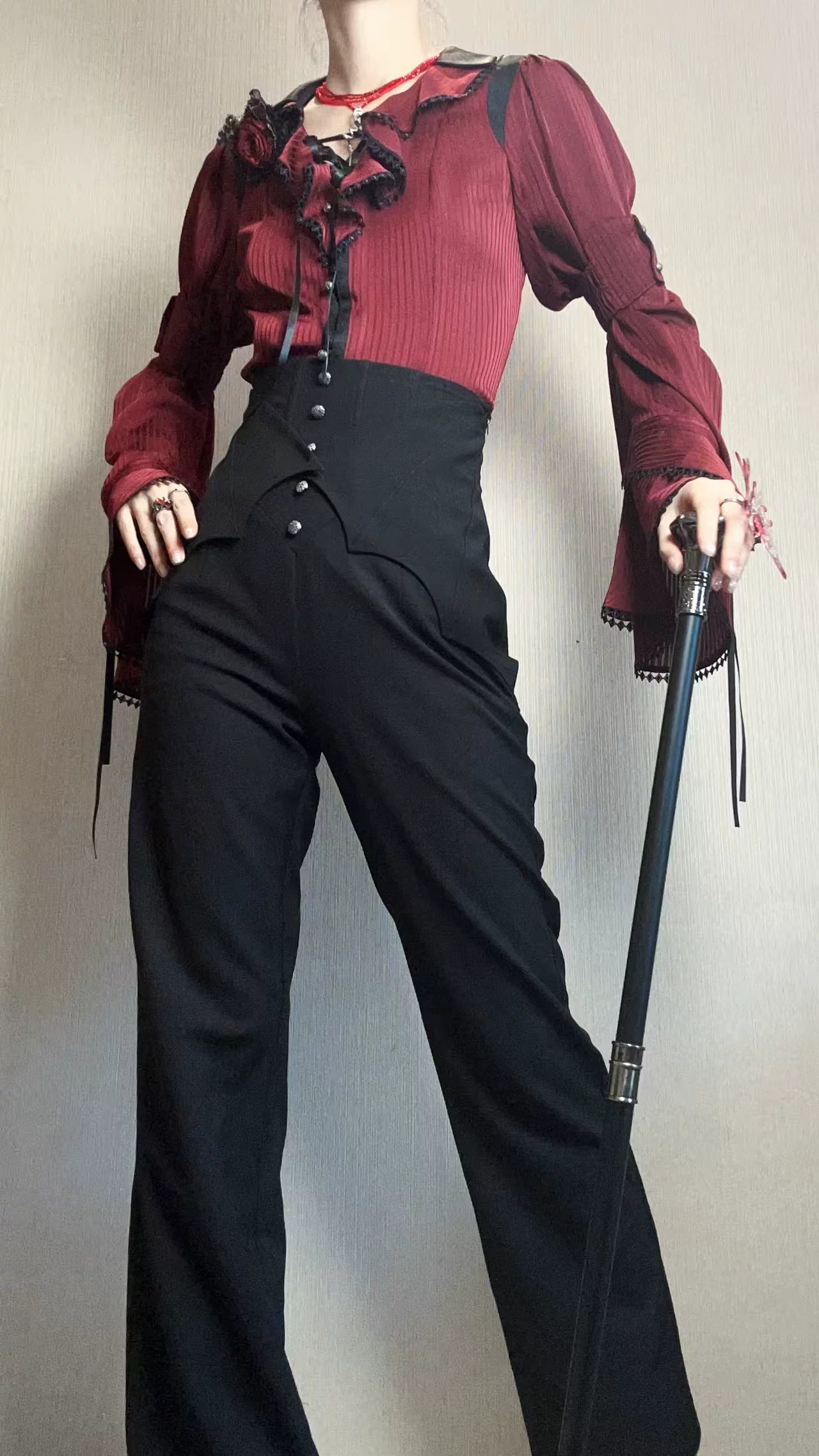 Earl of Drooping Wings - Ouji Lolita Flared Pants, Batwing Decoration 44550:812532