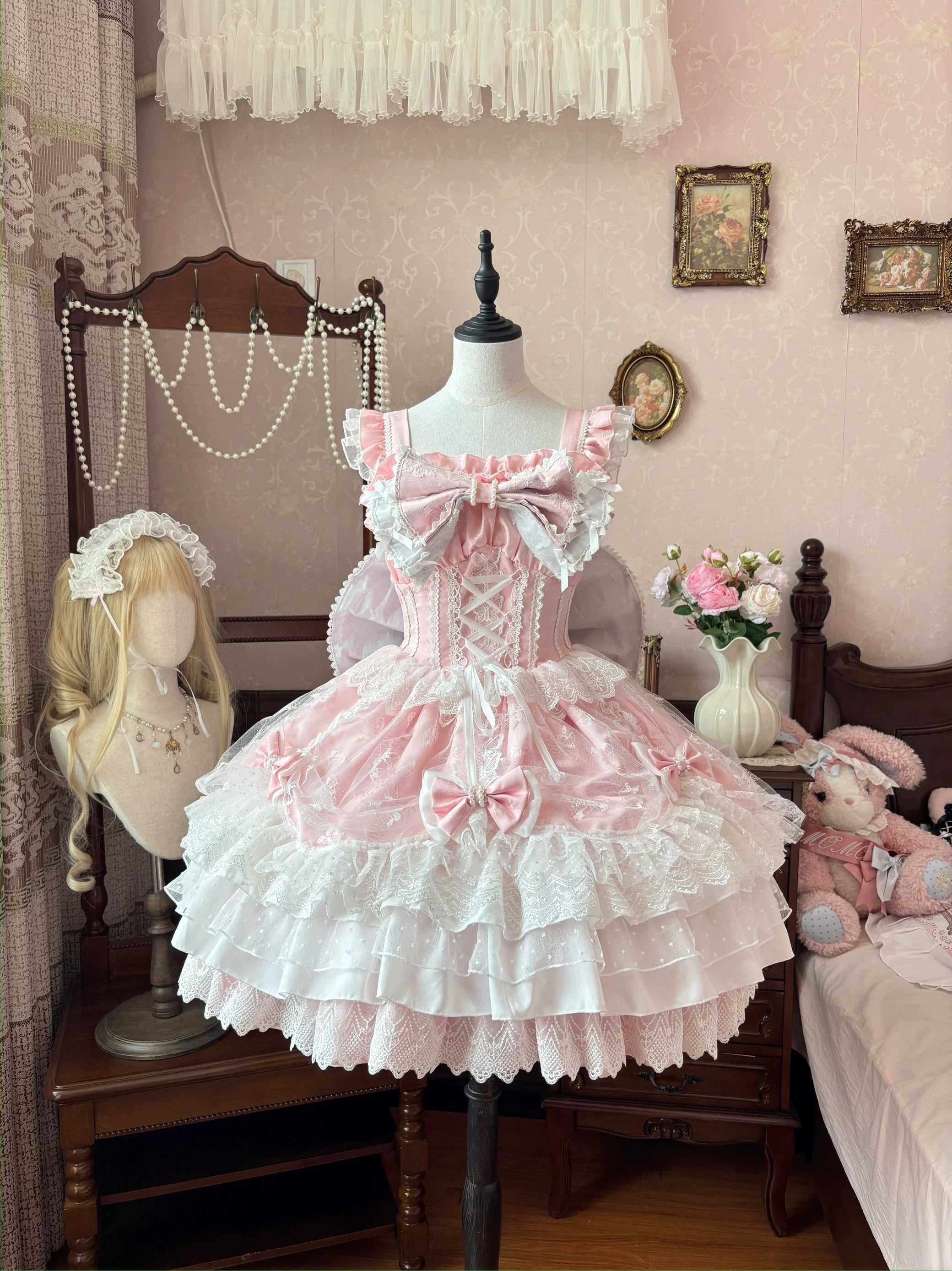 Shaoyun Weiwei - Plus Size Sweet Lolita Corset JSK Dress Set with Bows 45517:851262
