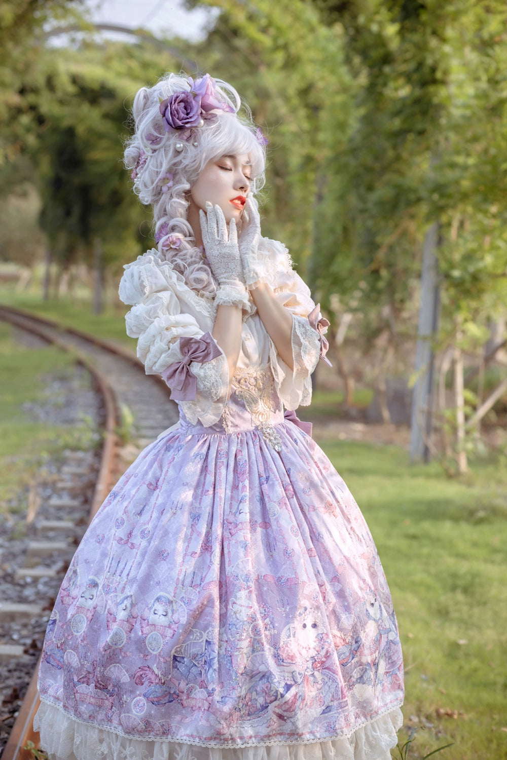 Miss Point~Elizabeth Meow~Classic Lolita Blouse Lotus Root Sleeve Lolita Shirt 40686:673626