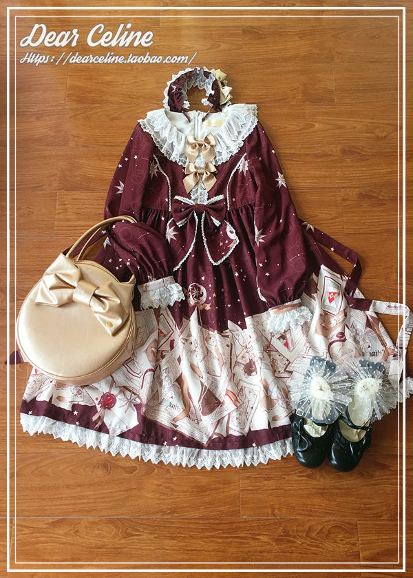 (BFM)Dear Celine~Cat Professor's Magic Class~Daily Lolita OP Dress Long Sleeve Dress S Dark red 