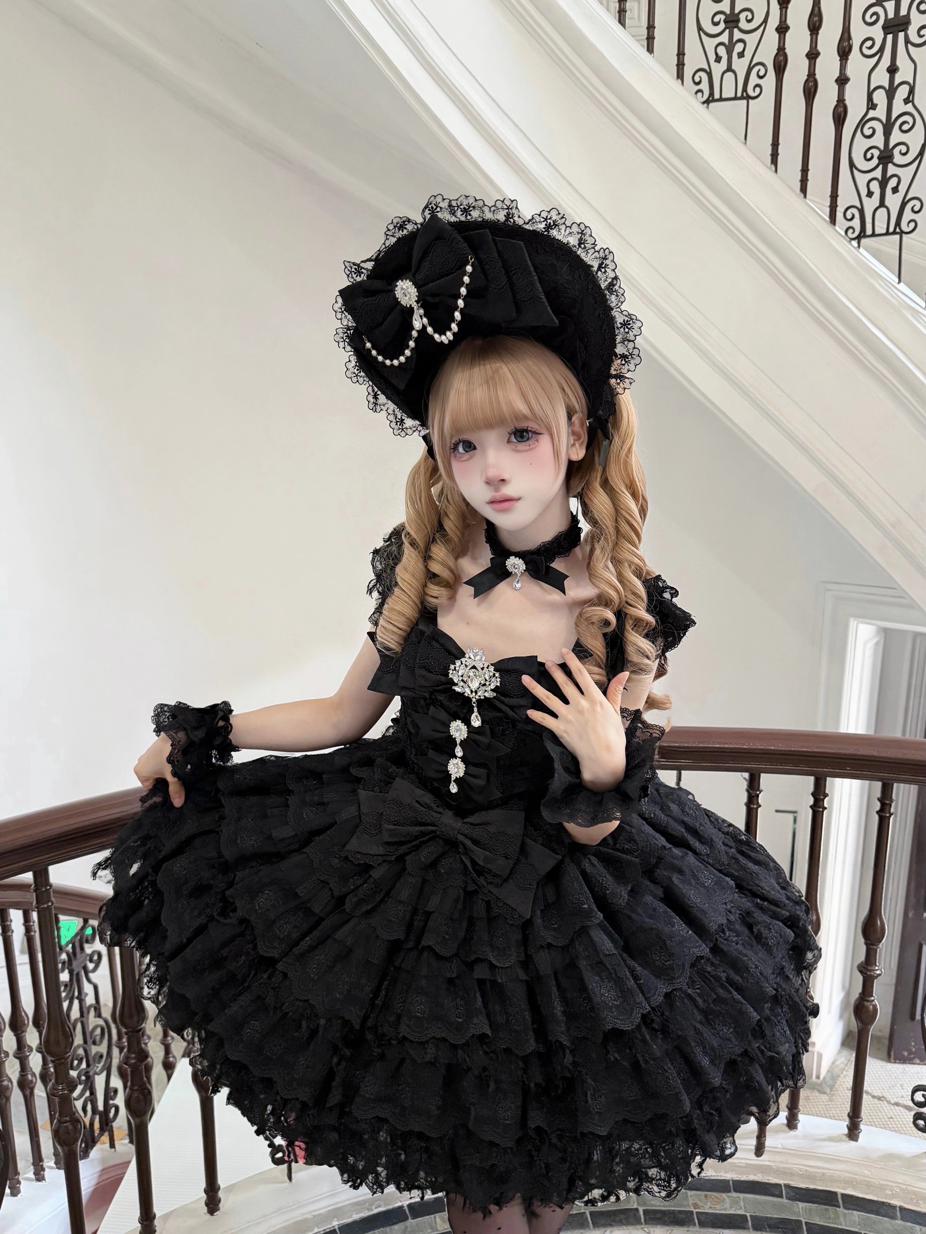 Sugar Girl - Snow Feather - Wedding Sweet Lolita JSK Dress, Multi-layered Lace Skirt (L M S) 44125:797445