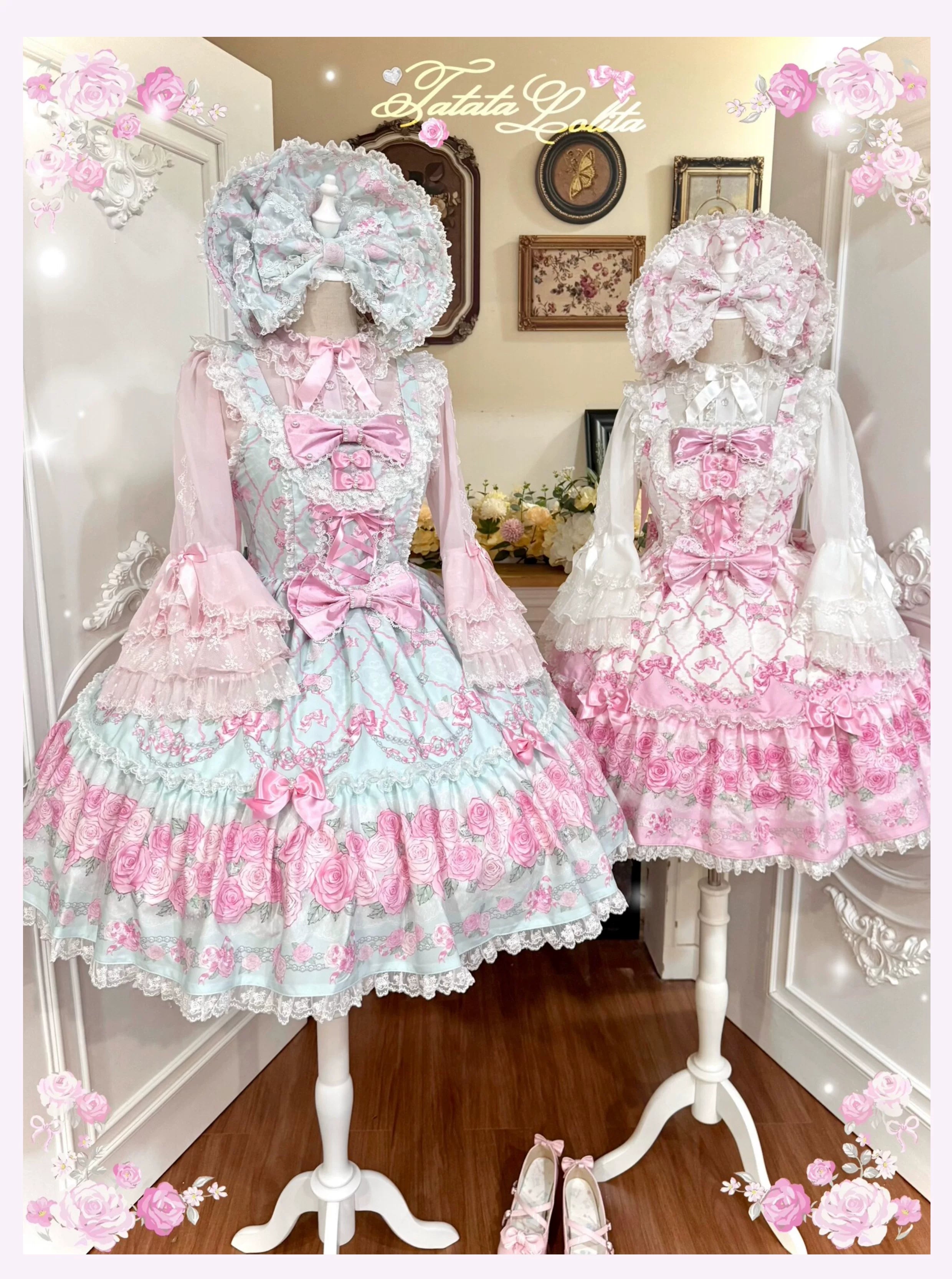 Summer 2026 - Old School Lolita Floral Printed JSK Dress with Ribbon Bows 45521:851905