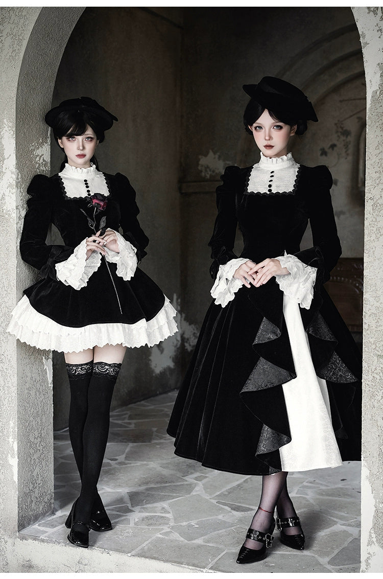 With PUJI - To the Dusk - Classic Lolita Tiered-Skirt OP, Long Irregular Hem 44319:804600