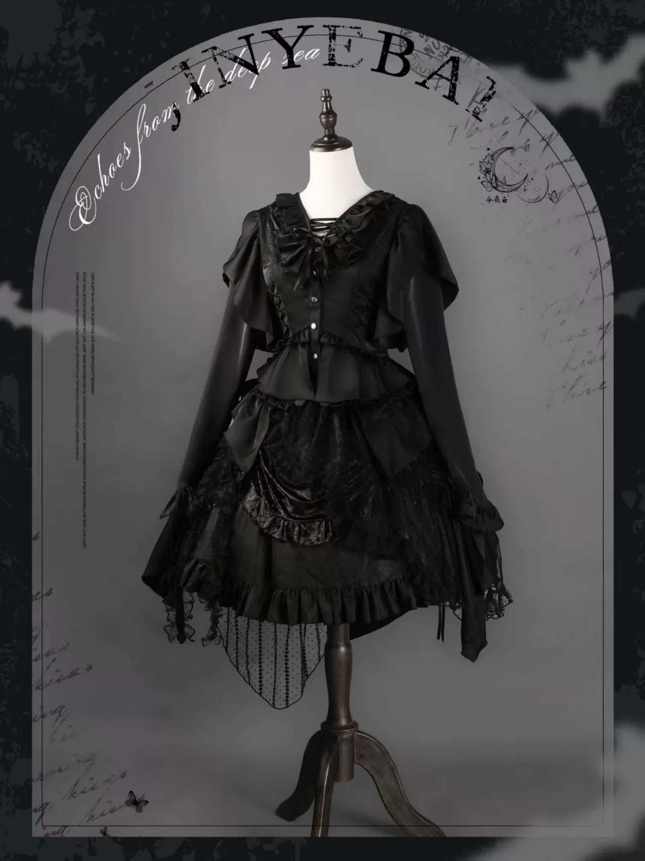 Abyssal Echo - Mermaid Inspired Ouji Lolita Shirt & Side Zipper SK Dress Black - Short SK Only XS
