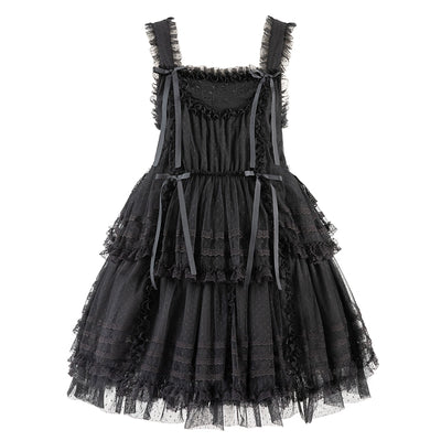 (BFM)Polyhymnia~Secret Forest~Classic Lolita JSK Dress Multi-layered Dress Summer Gauze Dress In stock Black- Short version - M 
