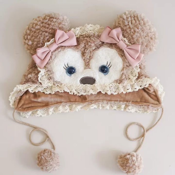 MAID~Winter Lolita Plush Hat Little Fox Earmuff Pink brown  