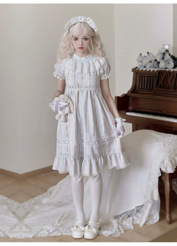 With PUJI~Annie's Dreamland~Cotton Lolita OP Dress Doll Collar Summer Dress   