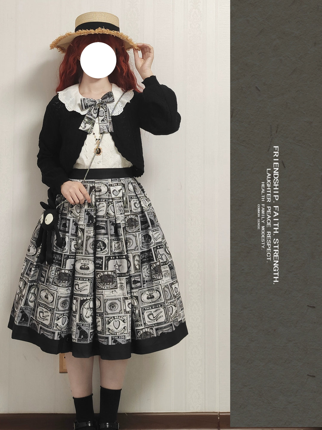 Miss Cube - Antique Label - Retro Lolita Skirt American Half Skirt Customized Antique Print