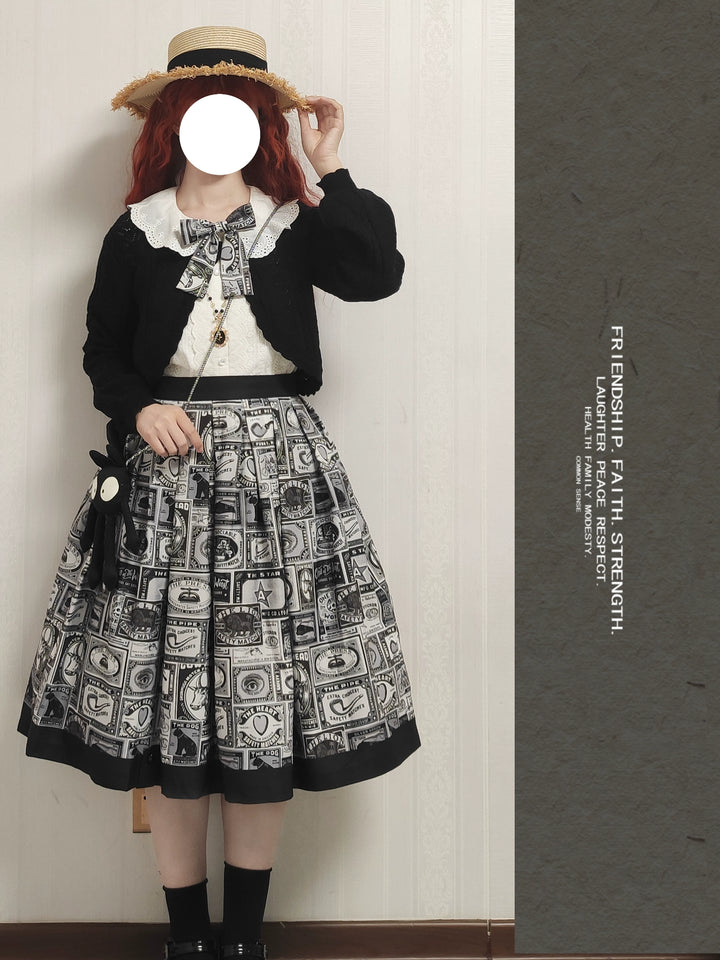 Miss Cube - Antique Label - Retro Lolita Skirt American Half Skirt Customized Antique Print
