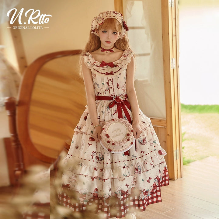Urtto~Apple Tea~Country Lolita Dress Elegant Floral Print JSK Dress   