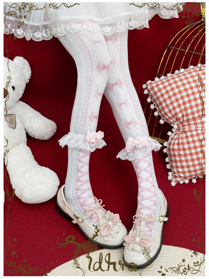 Yidhra~Christmas Lolita Pantyhose with Calf Lace Decoration Pink - Luxurious Version (with a pair of calf decorations)