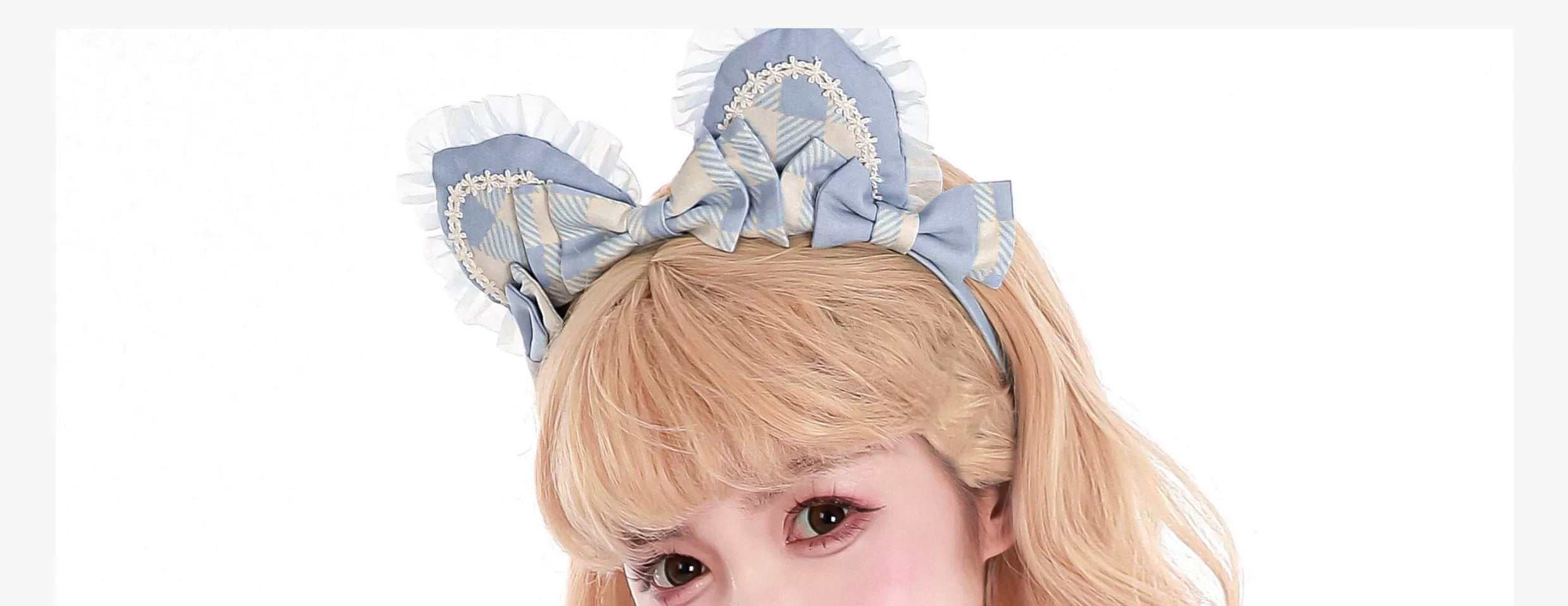 Chaton Jardin - Sunny Cat - Sweet Lolita Cat Ear KC Plaid Flower Ball Brooch