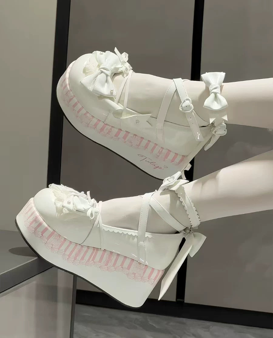 Windchime Fantasia - Sweet Lolita Platform Shoes, Detachable Back Bow (White / 34 35 36 37 38 39 40) 45759:860981