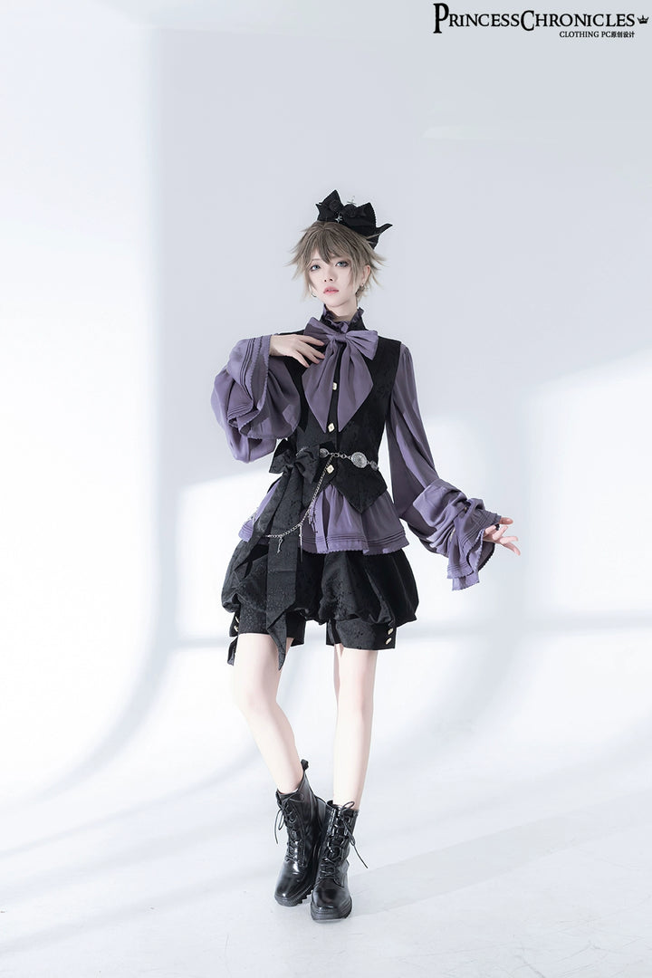 Princess Chronicles~Rabbit Hunt 2.0~Ouji Lolita Retro Cool Purple Shirt Shorts Set   