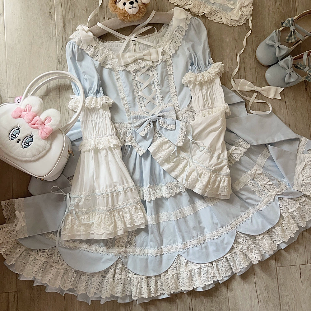 AerialCat~Cream Petal~Old School Lolita OP Dress Cotton Lolita Dress   