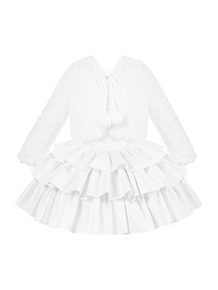 With PUJI - White Choco - Winter Kawaii Lolita JSK Dress Set, Fluffy Accents 44246:801082