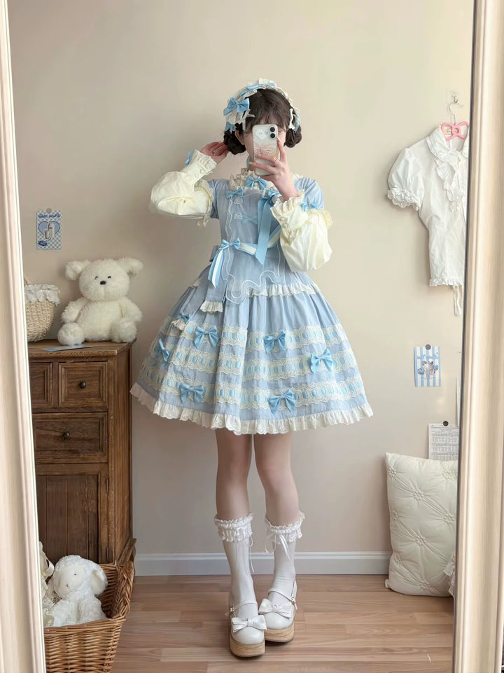 Uncle Wall Original~Cream Piping Artist~Cotton Sweet Lolita OP Halter-neck Dress With Accessory