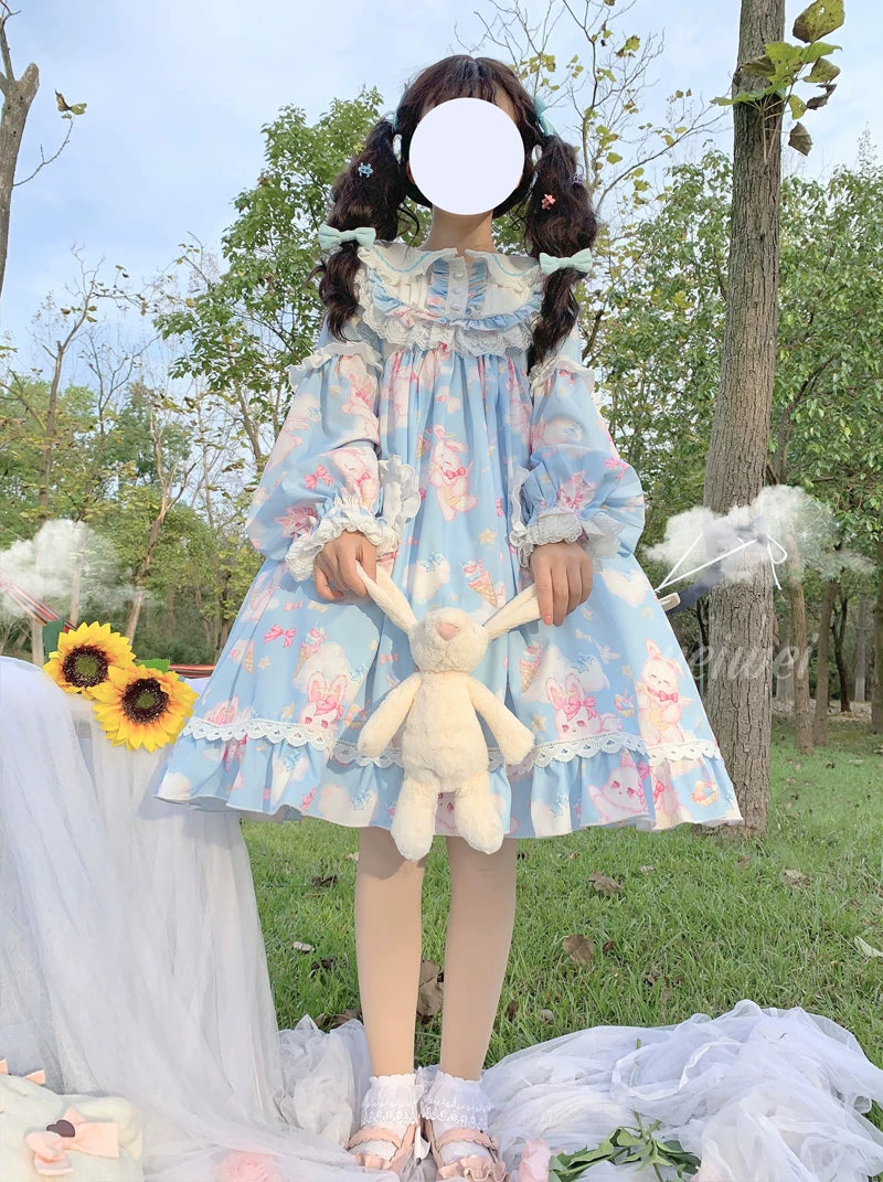 Sweet Soft Bunny - Printed Sweet Lolita OP Dress, Bunny Ears 44863:826550