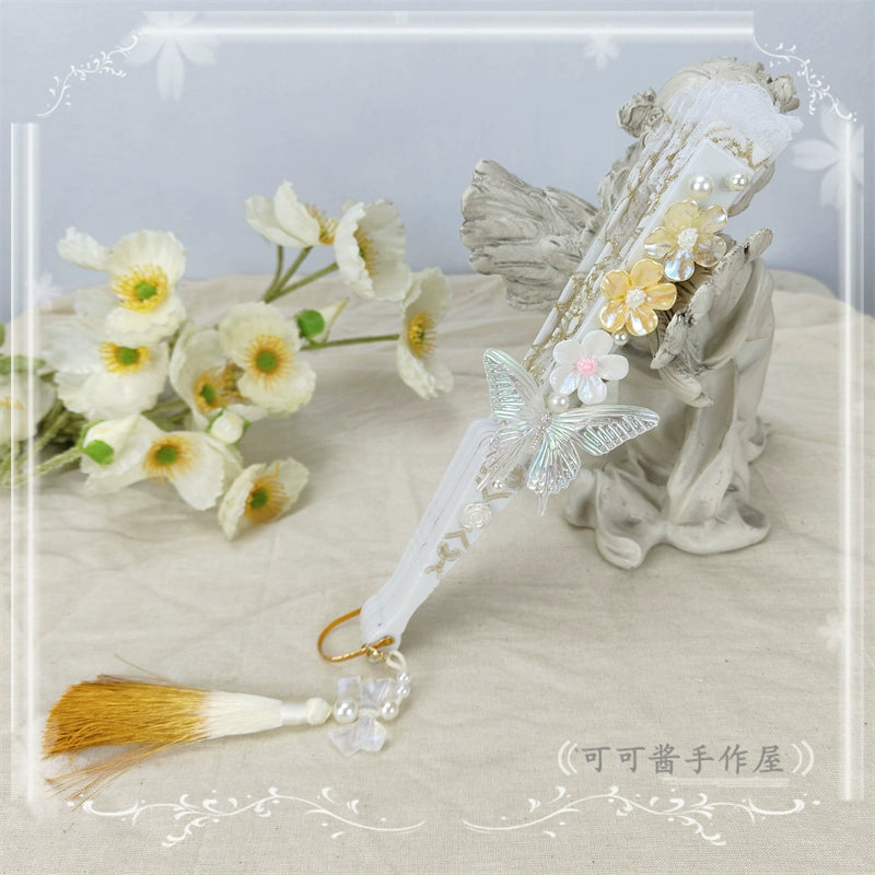 Cocoa Jam~Han Lolita Fan Decorative Folding Fan with Butterfly and Flowers Tassel   