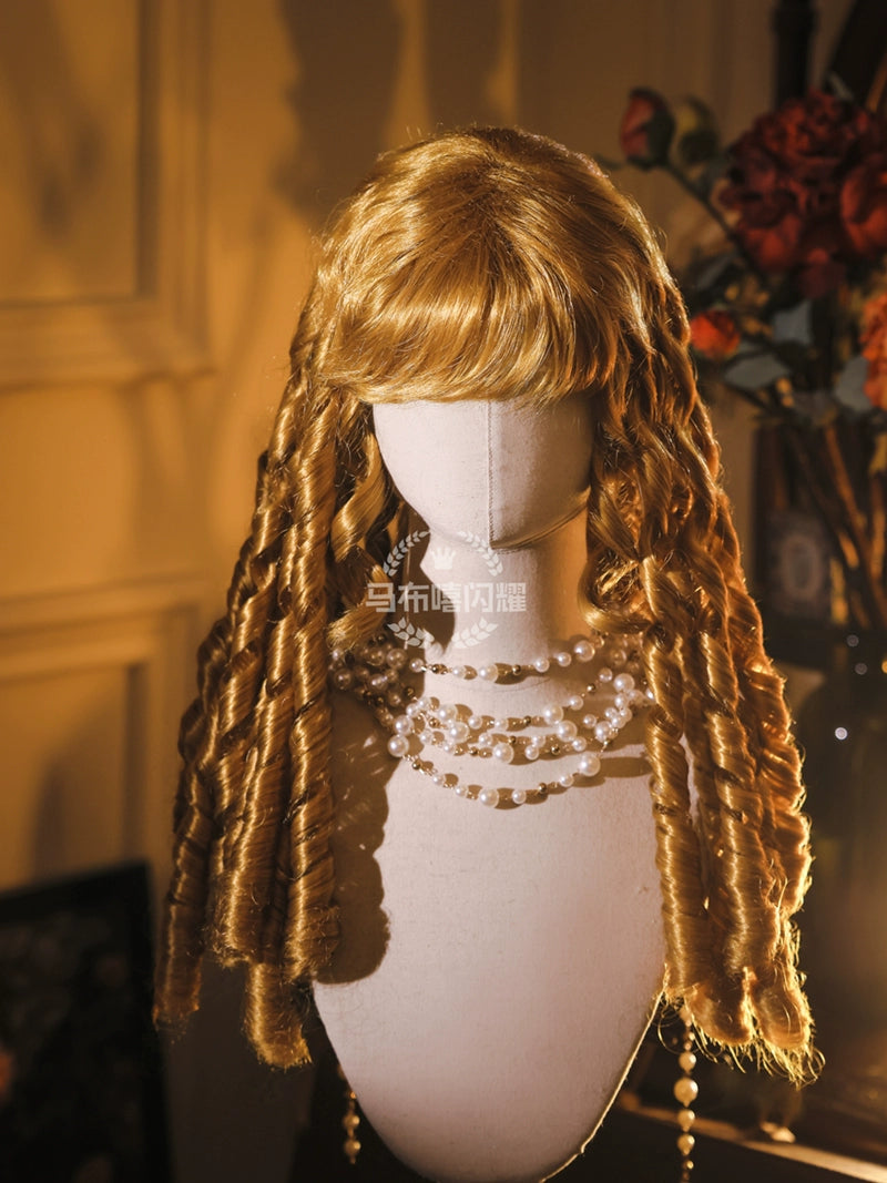 Mabuxi - Retro Lolita Wig Elegant Roman Curls Gorgeous Court Wigs 60cm - gold wig