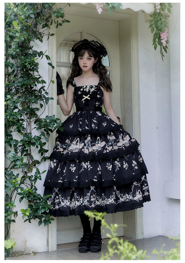 With PUJI~Letter and Poetry~Classic Lolita JSK Suit Four-tiered Twins Dress