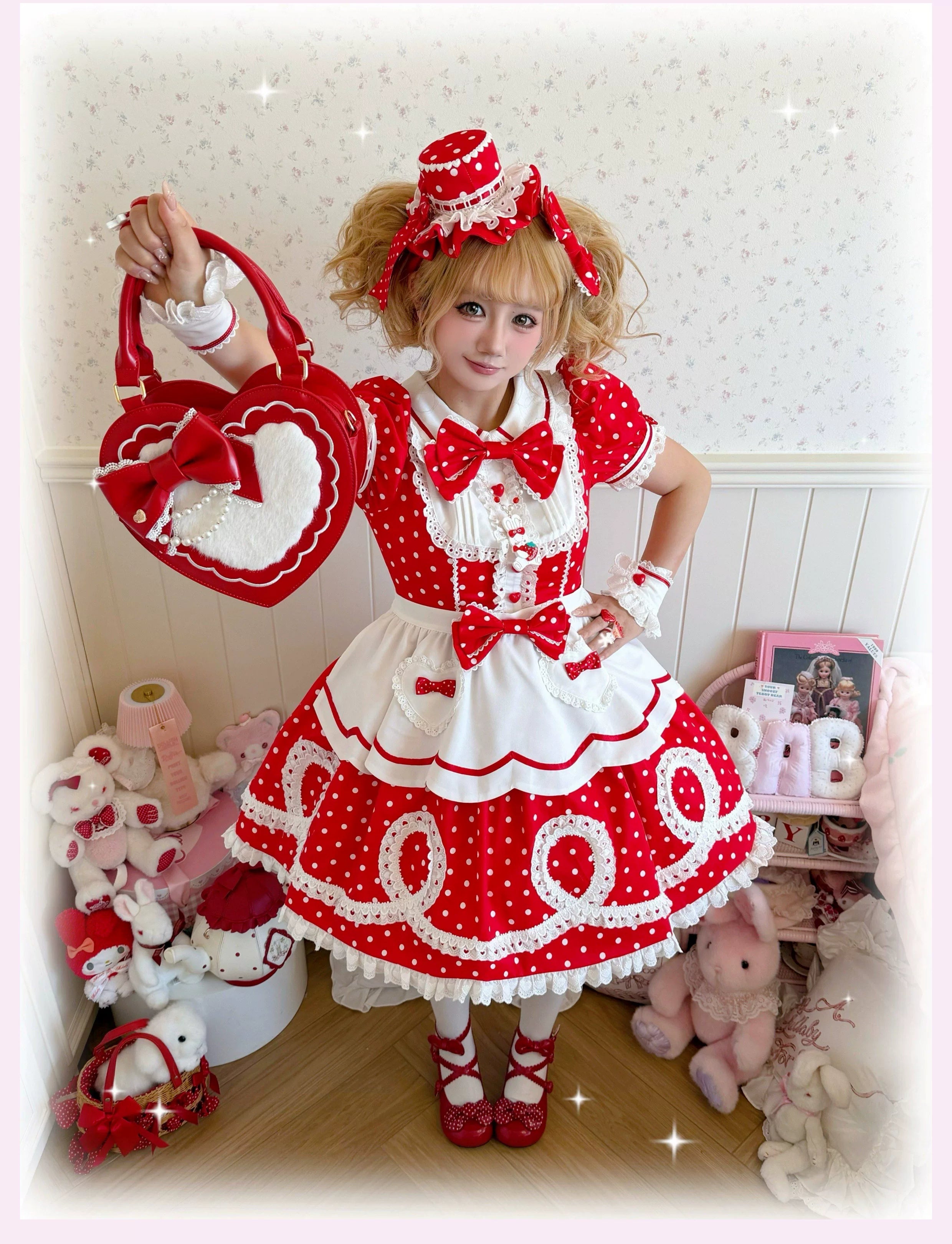 Candy Shop Manager - Old School Lolita Striped OP Dress, Detachable Apron
