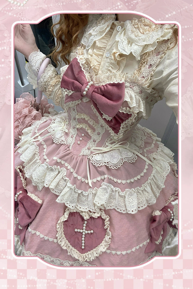 Sakurahime~Cross Sweetheart~Pink Sweet Lolita JSK Dress Doll Lolita Short Dress