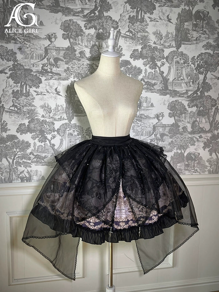 Alice Girl~Doll Mystery~Gothic Lolita Skirt Suit Top Skirt Split Dress XS Black (skirt) 