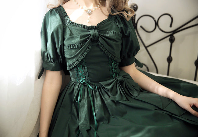 Forest Song - Elegant Lolita Solid Color Bow OP Dress Multicolors