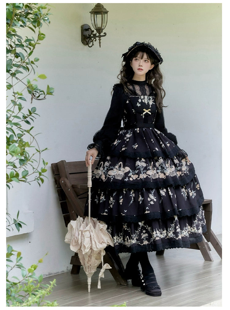 With PUJI~Letter and Poetry~Classic Lolita JSK Suit Four-tiered Twins Dress