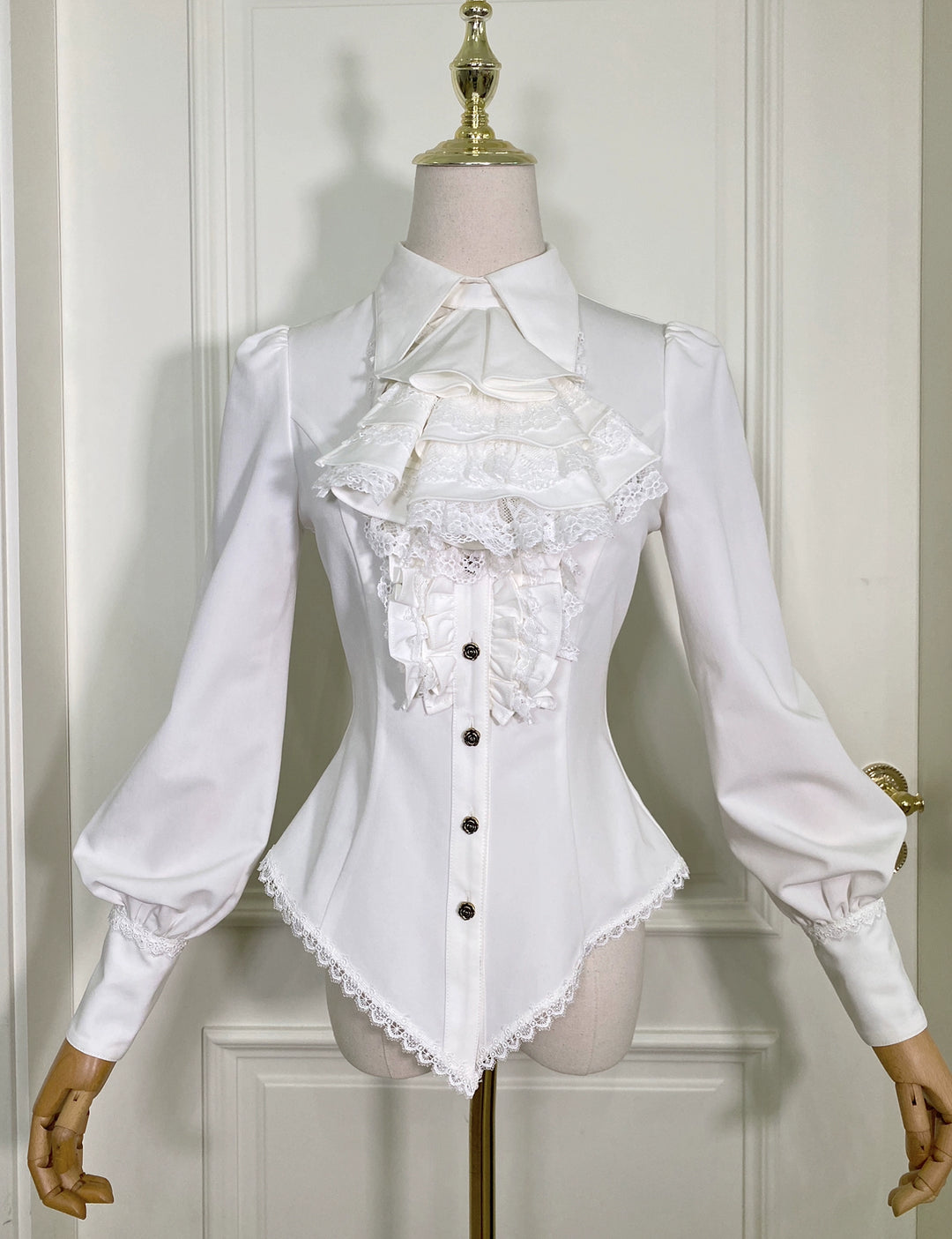 Little Dipper~Gothic Lolita Shirt Goth Long Sleeve Blouse Off-white Shirt (white lace) Only S 