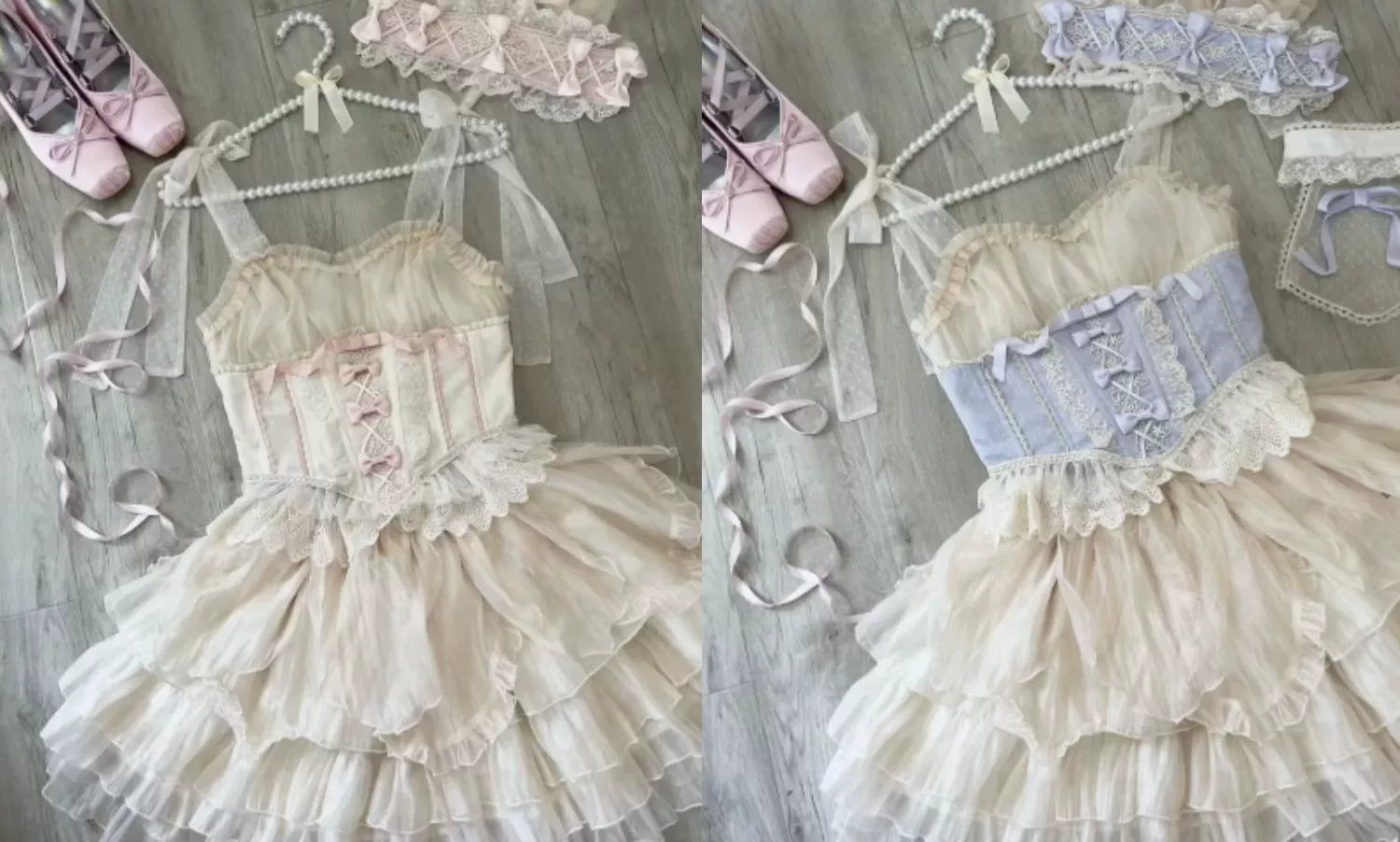 Original Design~Heart Flutter Love~Sweet Lolita Accessoriy Set and Inner Wear Multicolors halter neckline bow blue (blue pink purple) 34294:457746