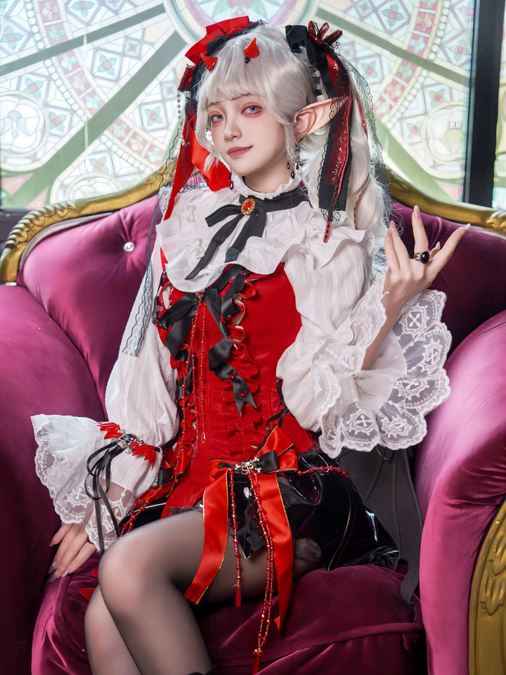 Signorina~Daydreamer~Gothic Lolita Shorts Set Lolita Fishbone Corset S Little Devil Shirt(red-black) 