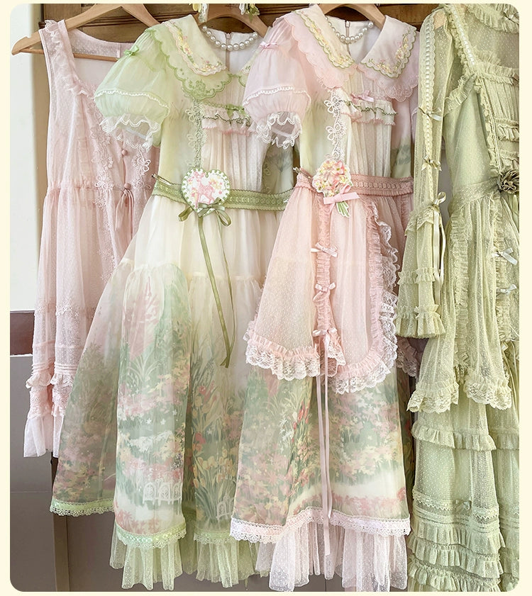 Flower and Pearl Box~Wild Flowers and Fragrant Grass~Country Lolita Blouse and Innerwear with Apron Dress Set   